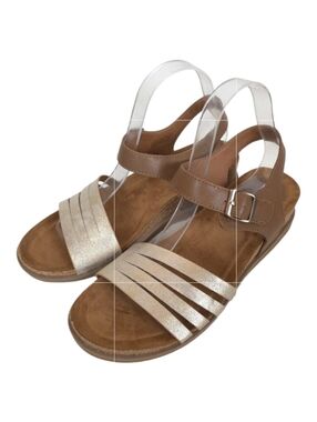 Eurosoft Leary Sandals Gold Strappy Cork Wedge Ankle Strap Buckle 9.5 M